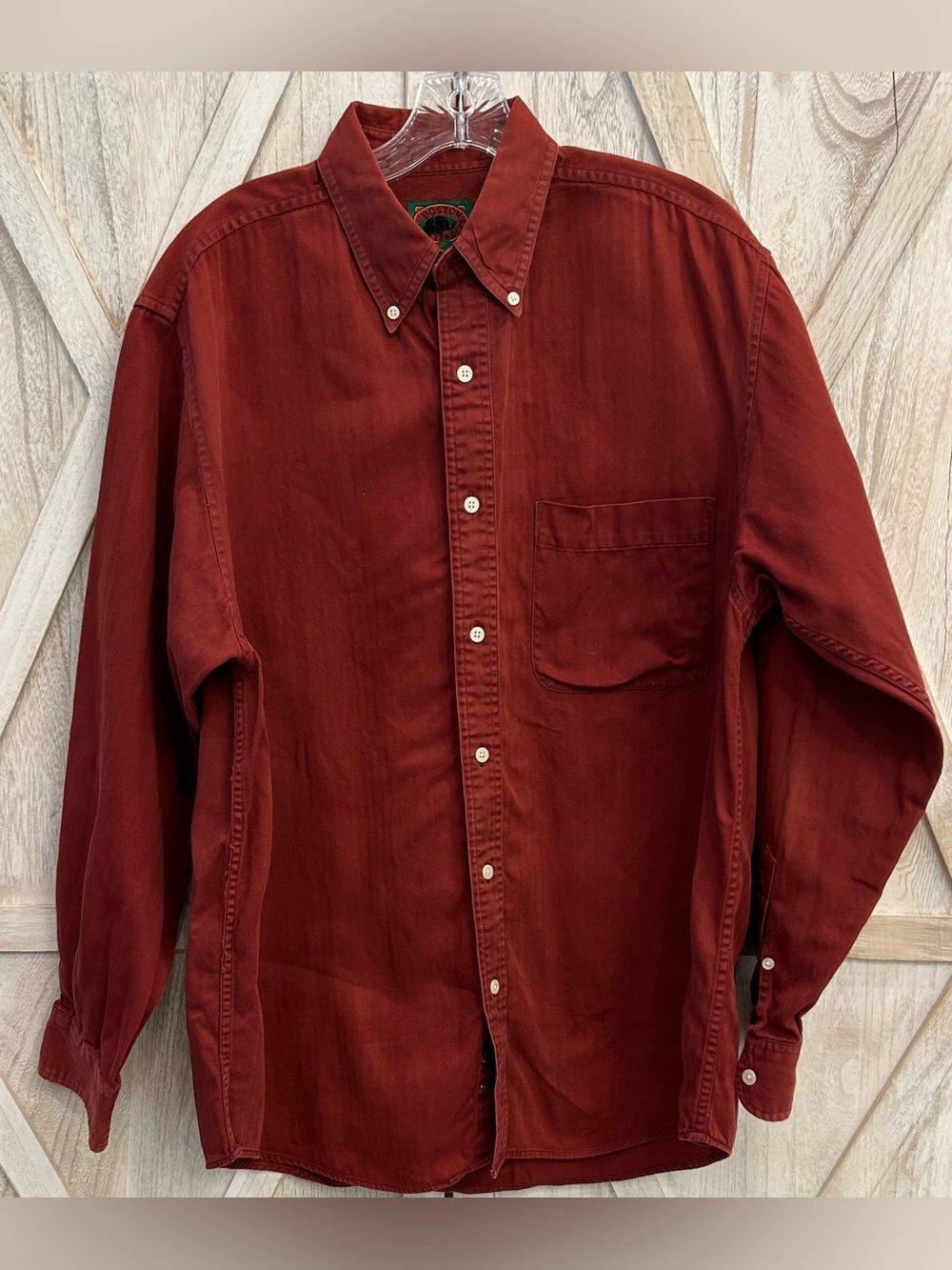 Vintage 90s Boston Traders Herringbone Men's LargeButton-Down Shirt Rust